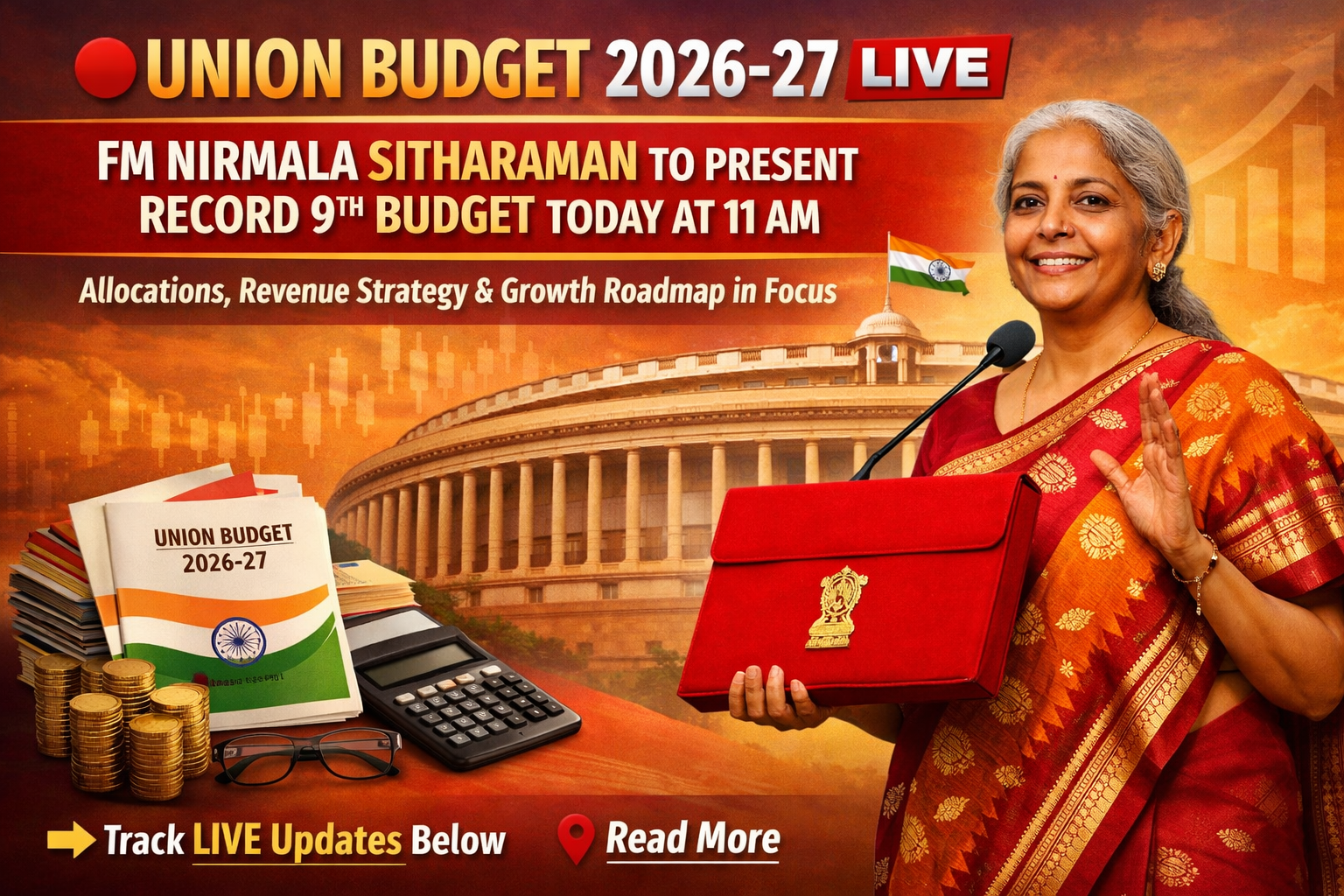 Union Budget 2026–27: FM Nirmala Sitharaman Presents Record Ninth Budget, Focus on Growth and Fiscal Balance