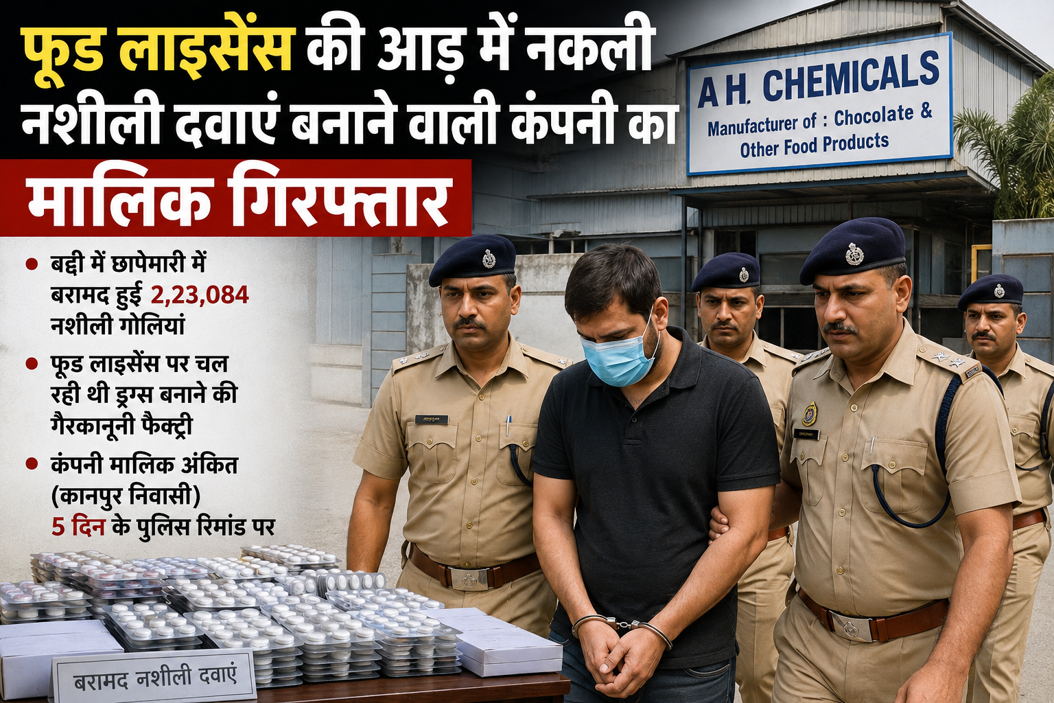 फूड लाइसेंस की आड़ में चल रहा था ड्रग्स का खेल! बद्दी में नकली नशीली दवाएं बनाने वाली कंपनी का मालिक गिरफ्तार